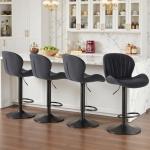 Sweetcrispy Bar Stools Set of 4, Modern Swivel Bar Chairs, Adjustable Fabric Upholstered Barstools Counter Height with Backrest for Bar, Kitchen Island, Dining Room, Black