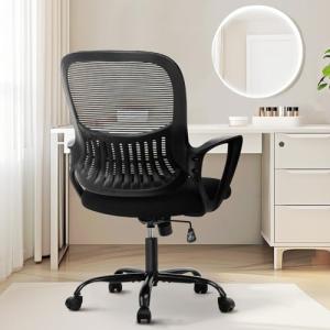 Sweetcrispy Ergonomic Mid-Back Mesh Home Office Desk Chair with Wheels, Lumbar Support, and Comfortable Armrests for Home, Bedroom, Study, Office