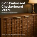 COLAMY 60" Sideboard Buffet Cabinet with Storage, Modern 4-Door Buffet Table with 3D Checkerboard Doors & Solid Wood Legs, Large Coffee Bar Cabinet for Dining Room, Living Room, Entryway, Espresso