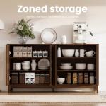 COLAMY 60" Sideboard Buffet Cabinet with Storage, Modern 4-Door Buffet Table with 3D Checkerboard Doors & Solid Wood Legs, Large Coffee Bar Cabinet for Dining Room, Living Room, Entryway, Espresso