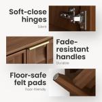 COLAMY 60" Sideboard Buffet Cabinet with Storage, Modern 4-Door Buffet Table with 3D Checkerboard Doors & Solid Wood Legs, Large Coffee Bar Cabinet for Dining Room, Living Room, Entryway, Espresso