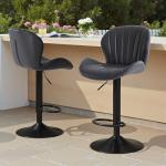 Sweetcrispy Bar Stools Set of 4, Modern Swivel Bar Chairs, Adjustable Fabric Upholstered Barstools Counter Height with Backrest for Bar, Kitchen Island, Dining Room, Black