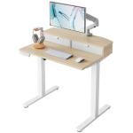 HUANUO 32 x 21 inch Small Electric Standing Desk with 2 Drawers, C-Clamp Mount Compatible, Height Adjustable Sit Stand Desk, Home Office Stand Up Desk with 4 Memory Height Settings, Light Walnut