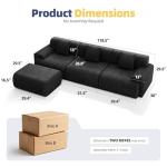 Mvpipi 118" Modern L Shaped Modular Sectional Sofa, Boneless Cloud Couch with Ottoman, Oversized Corduroy Couch Deep Seat, 30D Sponge for Indoor Living Room, No Assembly Required(Black)