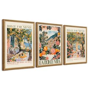 SYWENNOI 3 Pieces Wood Framed Italy Scenes Canvas Wall Art, Tuscan Wall Decor for Living Spaces, Vintage City Landscape Art Poster Prints for Bedroom Kitchen Dining Room Ready to Hang 12x16 inches