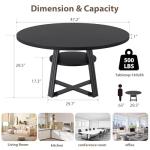 GarveeHome Round Dining Table for 4-6, 47.2 in Farmhouse Kitchen Table with Storage, Circle Dinner Tables for Kitchen, Dining Room, Living Room, Meeting Room, Apartment, Black (Only Table)