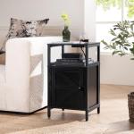 Yoobure Farmhouse NightStand with Charging Station，Wood Night Stand End with USB Ports, LED Bed Side Table with Storage Cabinet，Bedside Table for Bedroom, Living Room Black
