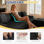 Mvpipi 118" Modern L Shaped Modular Sectional Sofa, Boneless Cloud Couch with Ottoman, Oversized Corduroy Couch Deep Seat, 30D Sponge for Indoor Living Room, No Assembly Required(Black)