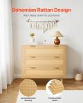 VEVOR 3 Drawer Rattan Dresser, Small Boho Dresser for Bedroom, 31.5" Wide Chest of Drawers with Metal Handles & Wooden Legs, Wood Clothing Storage Closet for Living Room, Hallway, Natural Oak