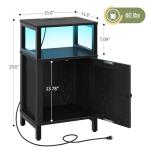 Yoobure Farmhouse NightStand with Charging Station，Wood Night Stand End with USB Ports, LED Bed Side Table with Storage Cabinet，Bedside Table for Bedroom, Living Room Black