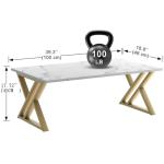 Wolawu Coffee Table Living Room Table White Center Table, Simple Modern Faux Marble Rectangular Tea Tables with Sturdy Gold Metal Frame,Industrial Wooden Coffee Table for Bedroom Home Office