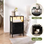 Yoobure Farmhouse NightStand with Charging Station，Wood Night Stand End with USB Ports, LED Bed Side Table with Storage Cabinet，Bedside Table for Bedroom, Living Room Black