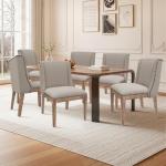 MALOL Dining Chair Set of 6, Fabric Upholstered Kitchen Side Chairs with Wooden Legs for Kitchen & Restaurant Use, Beige