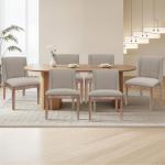 MALOL Dining Chair Set of 6, Fabric Upholstered Kitchen Side Chairs with Wooden Legs for Kitchen & Restaurant Use, Beige