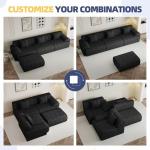 Mvpipi 118" Modern L Shaped Modular Sectional Sofa, Boneless Cloud Couch with Ottoman, Oversized Corduroy Couch Deep Seat, 30D Sponge for Indoor Living Room, No Assembly Required(Black)