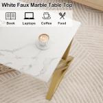 Wolawu Coffee Table Living Room Table White Center Table, Simple Modern Faux Marble Rectangular Tea Tables with Sturdy Gold Metal Frame,Industrial Wooden Coffee Table for Bedroom Home Office
