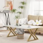 Wolawu Coffee Table Living Room Table White Center Table, Simple Modern Faux Marble Rectangular Tea Tables with Sturdy Gold Metal Frame,Industrial Wooden Coffee Table for Bedroom Home Office