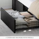 YITAHOME King Size Bed Frame with 3 Storage Drawers and RGB LED Lights, Velvet Upholstered Bed with Charging Station and Storage Headboard, No Box Spring Needed, Easy Assembly, Noise-Free, Black
