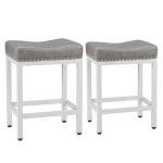 Sweetcrispy 24 inch Bar Stools Set of 2, Upholstered Modern Counter Height Bar Stools for Kitchen Island Modern PU Leather Sadless Stools Chair with Metal Base and Footrest, Grey