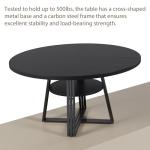 GarveeHome Round Dining Table for 4-6, 47.2 in Farmhouse Kitchen Table with Storage, Circle Dinner Tables for Kitchen, Dining Room, Living Room, Meeting Room, Apartment, Black (Only Table)
