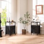 Yoobure Farmhouse NightStand with Charging Station，Wood Night Stand End with USB Ports, LED Bed Side Table with Storage Cabinet，Bedside Table for Bedroom, Living Room Black