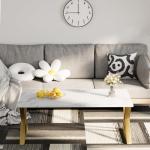 Wolawu Coffee Table Living Room Table White Center Table, Simple Modern Faux Marble Rectangular Tea Tables with Sturdy Gold Metal Frame,Industrial Wooden Coffee Table for Bedroom Home Office