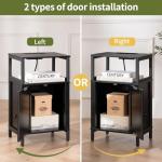 Yoobure Farmhouse NightStand with Charging Station，Wood Night Stand End with USB Ports, LED Bed Side Table with Storage Cabinet，Bedside Table for Bedroom, Living Room Black