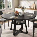 GarveeHome Round Dining Table for 4-6, 47.2 in Farmhouse Kitchen Table with Storage, Circle Dinner Tables for Kitchen, Dining Room, Living Room, Meeting Room, Apartment, Black (Only Table)