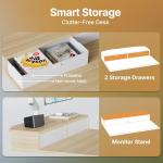 HUANUO 32 x 21 inch Small Electric Standing Desk with 2 Drawers, C-Clamp Mount Compatible, Height Adjustable Sit Stand Desk, Home Office Stand Up Desk with 4 Memory Height Settings, Light Walnut