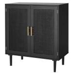 Finnhomy Sideboard Buffet Kitchen Storage Cabinet with Black Painted Rattan Decorated Doors, Dining Room, Hallway, Cupboard Console Table, Liquor/Accent Cabinet, 31.5X 15.8X 34.6 Inches, Black