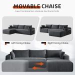 Domiqut 108" Cloud Couch Modular Sectional Sofa for Living Room,L Shaped Boneless Couch with Deep Seat Chaise,No Assembly Required Foam Sleeper Sofa for Apartments,Plush Corduroy Fabric, Dark Gray