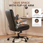 GTPLAYER Leather Office Chair, Home Desk Chair with Flip-up Arms and Ergonomic Back - Comfy Heavy Duty Executive Chair for Home Office Gaming, Black