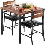 IRONCK Dining Table Set for 2, Small Kitchen Table with Upholstered Chairs Dinning Table Set for Kitchen & Dining Room, Compact Dining Set for Small Spaces, Rustic Brown