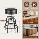 Raynesys Adjustable Height Swivel Bar Stools Set of 2, 22-29 Inch Industrial Vintage Bar Counter Height Stools with Thicken Premium Bonded Leather Seats & Updated Footrests, Easy Assembly, Black