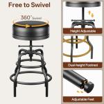 Raynesys Adjustable Height Swivel Bar Stools Set of 2, 22-29 Inch Industrial Vintage Bar Counter Height Stools with Thicken Premium Bonded Leather Seats & Updated Footrests, Easy Assembly, Black