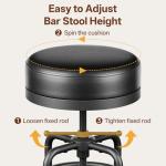 Raynesys Adjustable Height Swivel Bar Stools Set of 2, 22-29 Inch Industrial Vintage Bar Counter Height Stools with Thicken Premium Bonded Leather Seats & Updated Footrests, Easy Assembly, Black