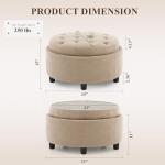 COLAMY Fabric Round Storage Ottoman with Reversible Tray Lid – Multi-Functional Footrest, Hidden Storage, Sturdy & Stylish Small Coffee Table for Living Room, Bedroom, or Entryway(Camel)