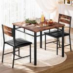 IRONCK Dining Table Set for 2, Small Kitchen Table with Upholstered Chairs Dinning Table Set for Kitchen & Dining Room, Compact Dining Set for Small Spaces, Rustic Brown