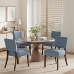 COLAMY Mid Century Modern Dining Chairs Set of 4, Upholstered Kitchen Chairs with Back, Farmhouse Fabric Side Dining Room Chairs with Wood Legs for Dining Room Kitchen Restaurant, Blue