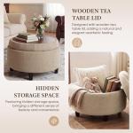 COLAMY Fabric Round Storage Ottoman with Reversible Tray Lid – Multi-Functional Footrest, Hidden Storage, Sturdy & Stylish Small Coffee Table for Living Room, Bedroom, or Entryway(Camel)