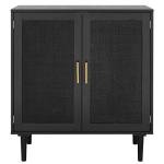 Finnhomy Sideboard Buffet Kitchen Storage Cabinet with Black Painted Rattan Decorated Doors, Dining Room, Hallway, Cupboard Console Table, Liquor/Accent Cabinet, 31.5X 15.8X 34.6 Inches, Black
