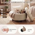 COLAMY Fabric Round Storage Ottoman with Reversible Tray Lid – Multi-Functional Footrest, Hidden Storage, Sturdy & Stylish Small Coffee Table for Living Room, Bedroom, or Entryway(Camel)