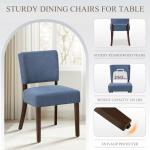 COLAMY Mid Century Modern Dining Chairs Set of 4, Upholstered Kitchen Chairs with Back, Farmhouse Fabric Side Dining Room Chairs with Wood Legs for Dining Room Kitchen Restaurant, Blue