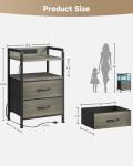 Lazzanto Night Stand Bedside Charger Bedroom - Grey Nightstand with Charging Station & LED Light Strip, Morden End Table with USB Ports & AC Outlets, Night Stand with Storage Shelf & 2 Fabric Drawers