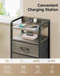 Lazzanto Night Stand Bedside Charger Bedroom - Grey Nightstand with Charging Station & LED Light Strip, Morden End Table with USB Ports & AC Outlets, Night Stand with Storage Shelf & 2 Fabric Drawers