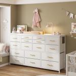 16 Drawers Long Dresser for Bedroom, 51"W Dressers with Power Outlets for 60"Inch TV for Living Room, Entertainment Center with Storage, Media TV Stand Console Table 51.1''W*11.8''D*34.8''H, White