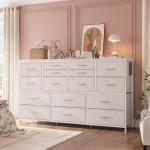 16 Drawers Long Dresser for Bedroom, 51"W Dressers with Power Outlets for 60"Inch TV for Living Room, Entertainment Center with Storage, Media TV Stand Console Table 51.1''W*11.8''D*34.8''H, White