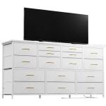 16 Drawers Long Dresser for Bedroom, 51"W Dressers with Power Outlets for 60"Inch TV for Living Room, Entertainment Center with Storage, Media TV Stand Console Table 51.1''W*11.8''D*34.8''H, White