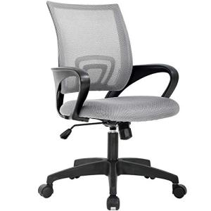 BestOffice | Ergonomic Office Chair | Mid-Back Swivel Desk Chair | Breathable Backrest & Lumbar Support | Adjustable Height | Sponge Seat | Rolling Wheels | Grey | for Adults & Women