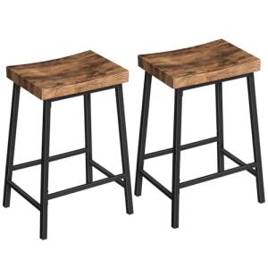 MAHANCRIS Bar Stools,Counter Height Bar Stools Set of 2, 23.7 Inch Saddle Stools with Footrest, Kitchen Stools, Industrial Style, for Dining Room, Counter, Bar, Rustic Brown and Black BAHR0801N1